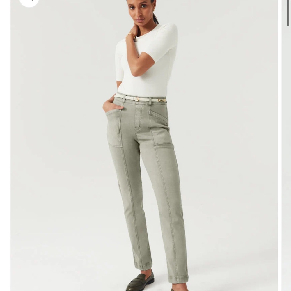 SPANX Olive Oil Green Stretch Twill Straight Leg Pants NWOT small 30” inseam